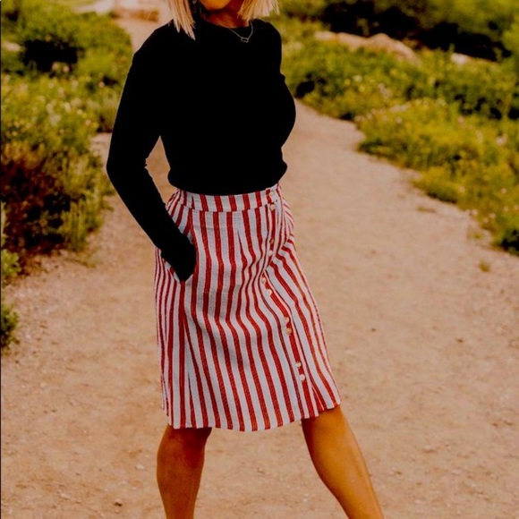 ROOLEE PLUS ADDISON BUTTON MIDI MODEST STRIPED SKIRT - Picture 2 of 16